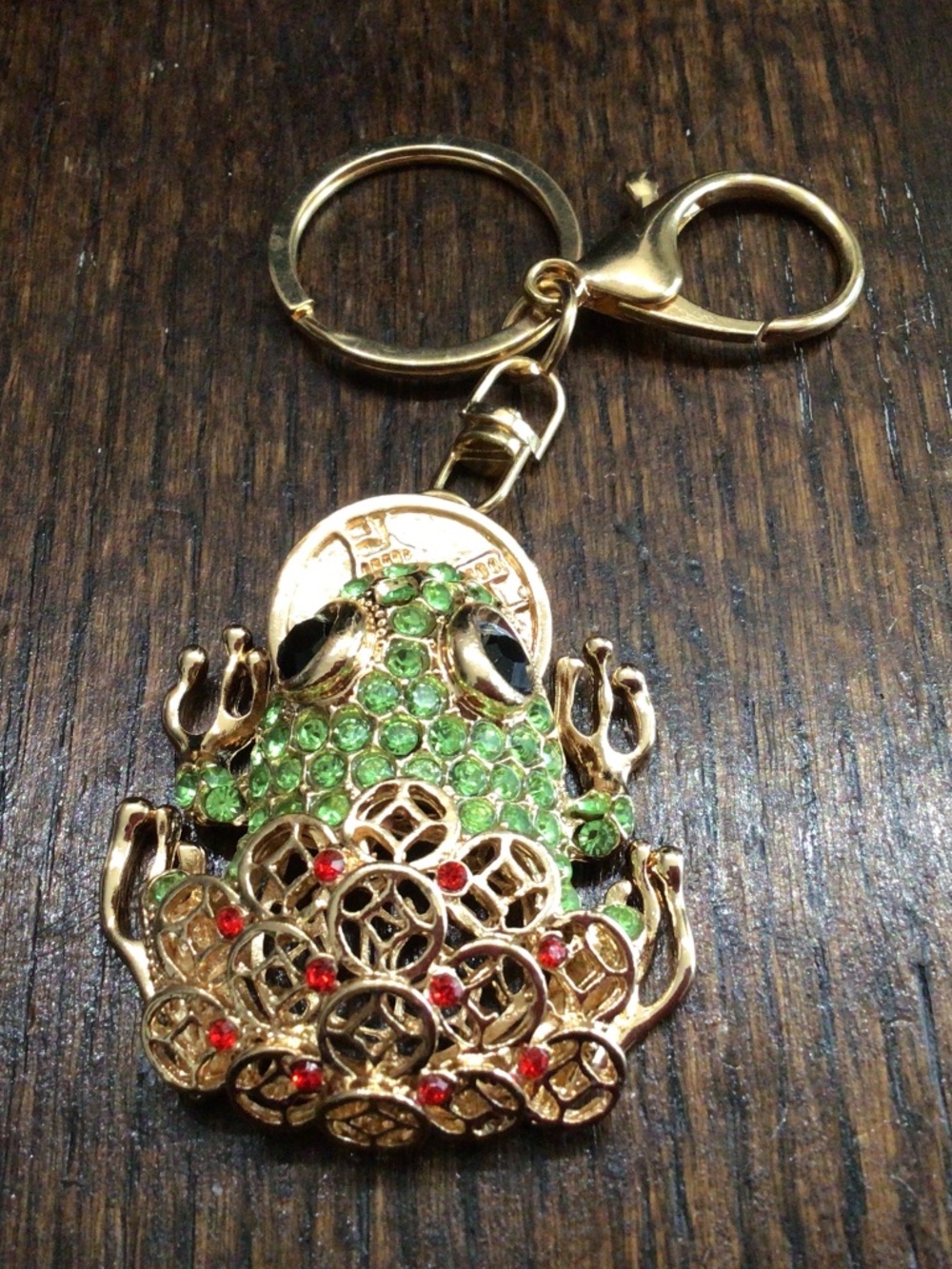 Rhinestone frog purse charm and key keychain. Great shape.